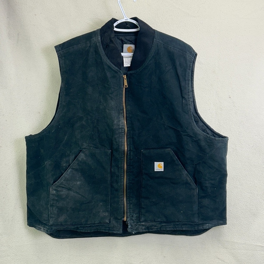 VNTG Carhartt V01-BLK Vest Mens 3XL Arctic Quilt Lined Cotton Duck Canvas 2000s